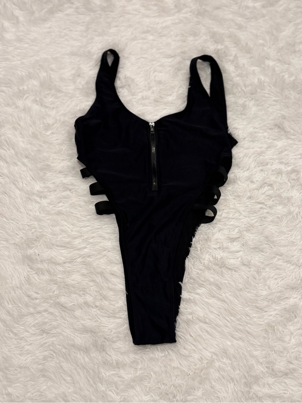 Black One-Piece Swimsuit with Front Zip